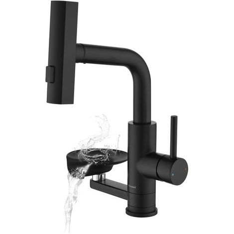 Robinet Cuisine Noir Lave-verres Mitigeur Extractible à 3 Modes de Sortie  Mitigeur Robinet Cuisine Douchette Lave-verres, 3 Flux, Rot 360°, Acier 304 Brossé Adapté Cuisine, Bar, salle de Bain (1/5)