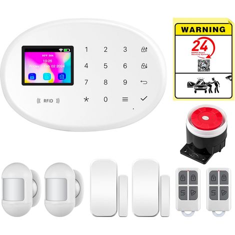 W204 Système d'alarme de maison sans fil – Batterie et alimentation secteur double alimentation avec capteurs de mouvement, capteurs de porte et télécommandes radio pour appartements et maisons (1/5)