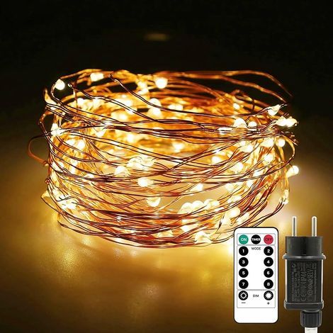 Guirlande lumineuse LED en fil de cuivre, 10 m, 100 LED, étanche IP65, alimentée par une prise, idéale pour la décoration de Noël, l'intérieur et l'extérieur, Blanc chaud (1/5)