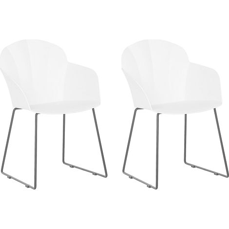 Set 2 Sedie da Pranzo in Materiale Sintetico Bianco Gambe Metallo Nero Sylva