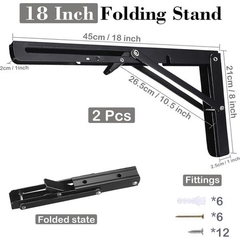 Klappbare Regalhalterung, 450 mm, 2-teilig, schwarz, robust, für Garage, Küche, Schlafzimmer, Tragkraft: 100 kg (1/5)
