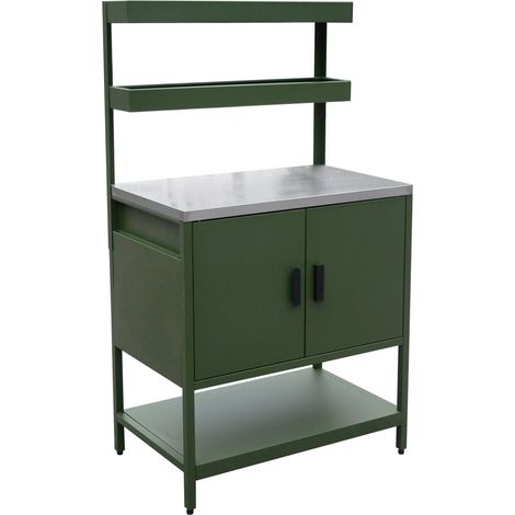 sweeek - Outdoor-Küche aus Stahl mit 2 hängenden Regalböden und 2 Türen L 80 cm