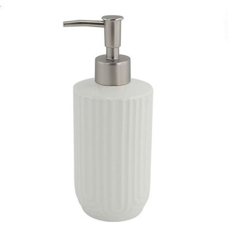 TRADE SHOP - Dispenser Distributore Sapone Liquido Per Arredo Bagno In Ceramica Rigata Bianca 87802 -
