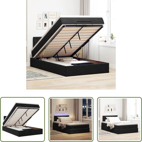 vidaXL LED-Beleuchtung - Ottoman-Bett mit Matratze & LEDs Schwarz 120x200 cm Samt (1/5)