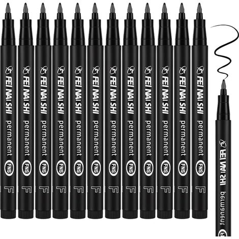 Marqueur Permanent, 12pcs Marqueurs Indélébiles Noir, 0,6 mm (1/5)