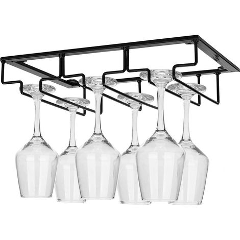 Weinglashalter Gläserhalter Verre de vin en Rack de Fer de verres à pied Support Sous Penderie, 3 Rails Weinglashalterung pour le Bar de la Cuisine à la Maison, Noir (1/4)