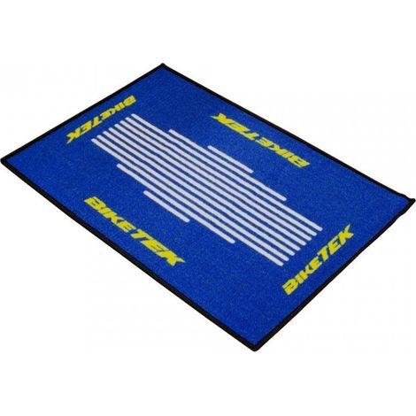 Tapis paillasson Biketek bleu blanc jaune pour moto paddock