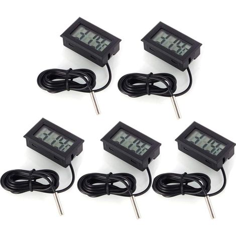 5Pcs Thermomètre Digital LCD Moniteur de température avec sonde Externe pour Réfrigérateur Congélateur Réfrigérateur Aquarium -Black (1/5)