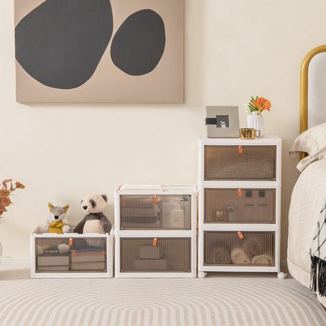 Boîte de Rangement de Chaussures Pliable 6 Niveaux Portes Transparentes Magnétiques Roues Universelles Verrouillables pour Baskets Jouets Blanc CW2758 Maison Chic (1/3)