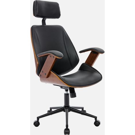Silla de oficina con ruedas, madera curvada y acabado en polipiel (1/5)