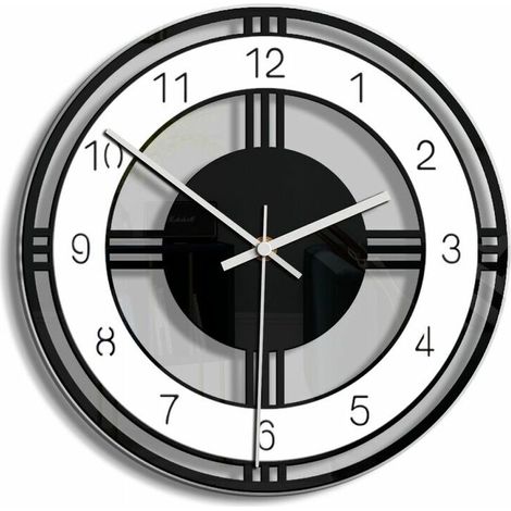 Wall clock home decoration black and white circle creative wall circle bedroom transparent vintage clock - black (1/4)