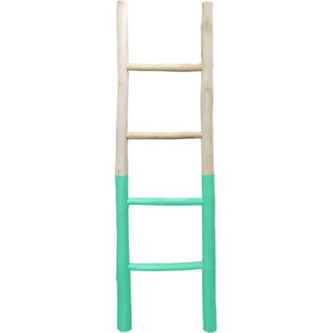 Echelle décorative en bois exotique blanchi et vert d'eau - SCALA (1/4)