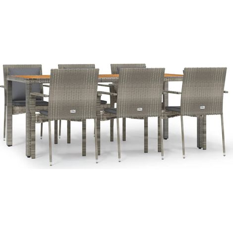 Maison Exclusive - 7-tlg. Garten-Essgruppe mit Kissen Grau Poly R