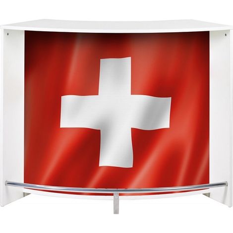 Comptoir de bar 2 portes blanc drapeau Suisse Snack 134cm (1/3)