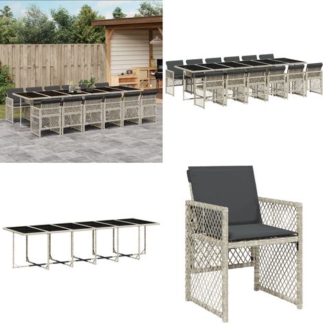 13-tlg. Garten-Essgruppe mit Kissen Hellgrau Poly Rattan - Gartengestelle - Gartenmöbelset - Outdoor Möbel - Esstisch - Gartenstühle - Home & Living (1/5)