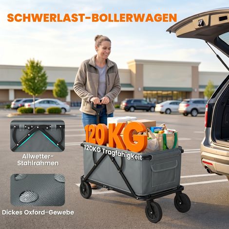 Chariot de jardin pliable 120 kg, transporteur avec bâche amovible 160 litres gris foncé (1/5)