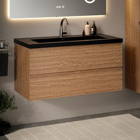 Badezimmermöbel Sena – 100 cm – Warm eiche – Schwarzes (1/4)