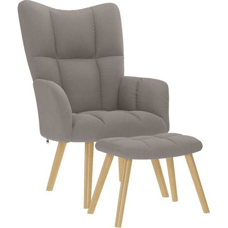 Fauteuil lounge avec repose-pieds, tissu gris-brun (1/5)
