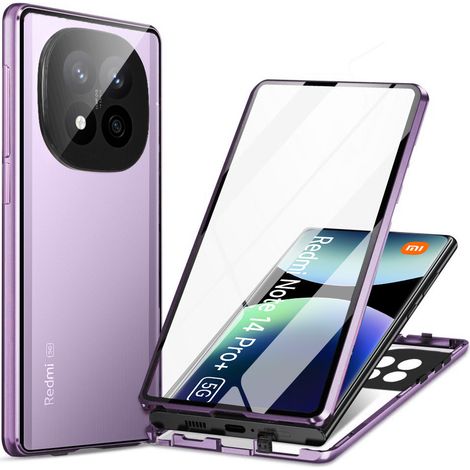 Étui pour Xiaomi Redmi Note 14 Pro+ 5G, double verre magnétique, violet (1/3)