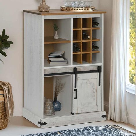 Teenpull – Weinschrank HALDEN mit Weinregalen und Schiebetür Weiß Kiefer (1/5)