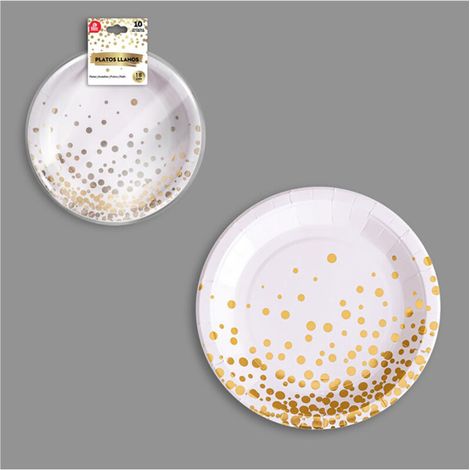 Assiette plate en carton Ø18cm blanche et dorée (10 unités)
