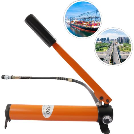 Bomba hidráulica manual, presión máxima 70 MPa, depósito de aceite 350 cc, longitud del cuerpo de la bomba 33 cm, caudal a baja presión 2 L/s, longitud del mango 34 cm. (1/5)