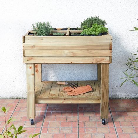 Cémonjardin – Potager sur pied en bois traité autoclave classe III – Dimensions 60x80x80 cm – Feutre géotextile pour rétention d'humidité (1/3)