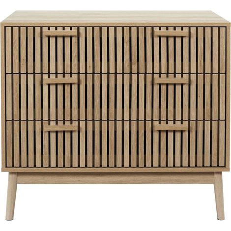 The Home Deco Factory – Commode 3 tiroirs en bois marron – Dimensions 90x79x49 cm – Montage facile – Pour rangement vêtements et accessoires