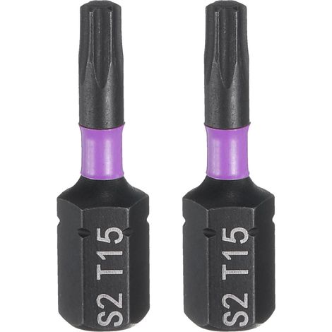 2pcs T15 Embout de Tournevis Torx 1/4" Tige Hexagonale 25mm/1" Longueur Magnétique Étoile 6 Pans Acier S2 Forets de Tournevis et de Perceuse Électrique (1/5)