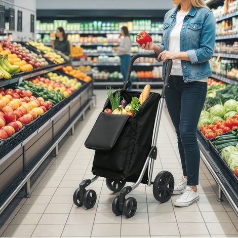 Einkaufswagen 46 l mit Isolierfach, verstellbarem Griff, schwarzes Aluminium OKMYHOME (1/5)