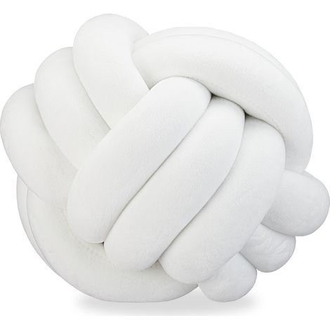 Coussin noué Relaxdays pour canapé ou lit, décoratif, style scandinave, Ø 25 cm, blanc (1/5)