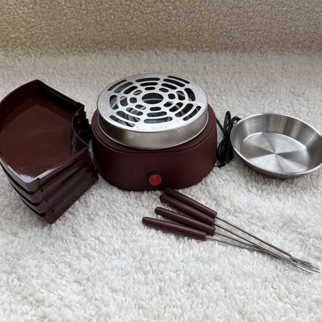 Appareil à s'mores et à fondue électrique 2 en 1 Kit d'intérieur pour enfants et couples, 4 fourchettes et plateaux amovibles (marron) (1/5)