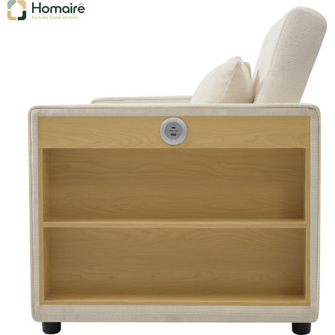 Canapé en velours beige avec rangement, accoudoirs et port USB 140 x 137 x 84 cm HOMAIRE (1/5)