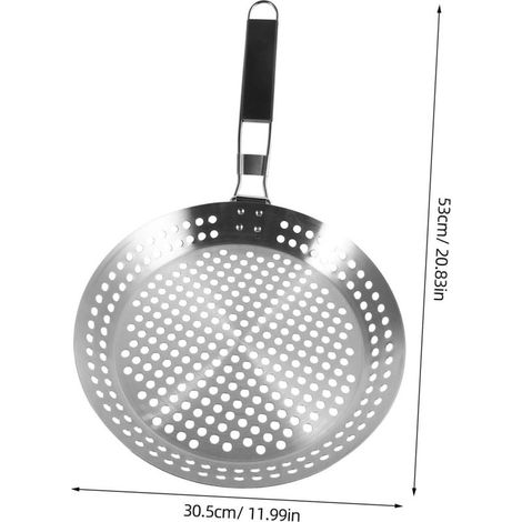 Poêle à griller ronde perforée en acier inoxydable 430, poignée de 1 mm en ABS résistant à la chaleur (1/5)