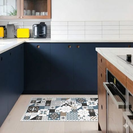 Tapis antidérapant - Ciment Style Dulce - vinyle - int./ext. - Bleu - 50x120cm (1/5)
