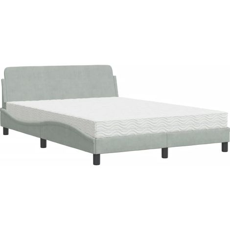 Lit double,Lit adulte,Lit avec matelas Dover gris clair 120x200 cm velours CFW338841 (1/5)