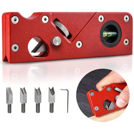 Rabot d'angle pour le travail du bois, rabot à chanfreiner à 45 degrés, chanfreiner, rabot à main pour le travail du bois (rouge + 3 têtes de coupe) (1/5)