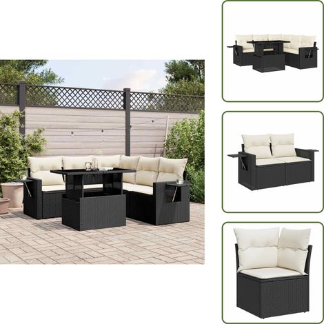The Living Store 6-tlg. Garten-Sofagarnitur mit Kissen Schwarz Poly Rattan - Gartenmöbel Set - Esszimmergarnitur - Outdoor Möbel - Lounge Garnitur - Rattan Gartenmöbel (1/5)