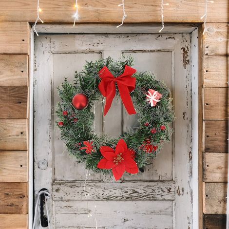 Couronne de Noël avec Noeuds 30cm - Rouge - SILUMEN (1/3)