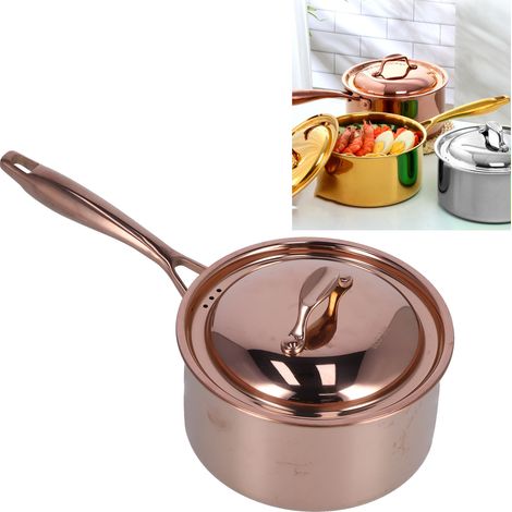 Pot à lait en acier inoxydable 304 avec couvercle, fond composite à trois couches, cuiseur pour aliments pour bébé, poignée unique, pot à lait à paroi épaisse, or rose (1/5)