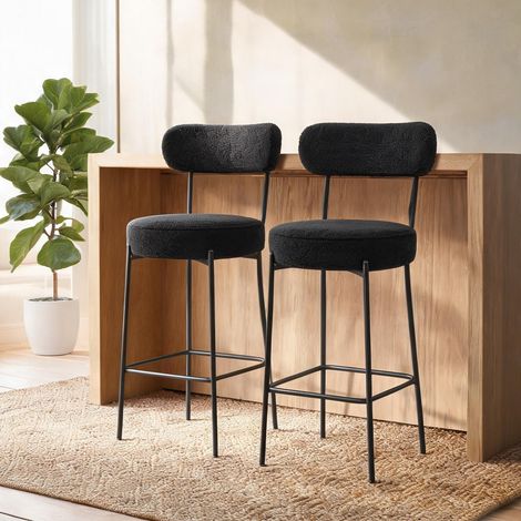 Tabouret de bar noir en tissu bouclette 49 x 52 x 95 cm (1/5)