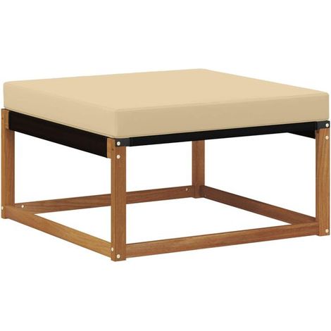 Pouf d'extérieur en bois d'acacia massif et tissu Tesselline naturel (1/5)