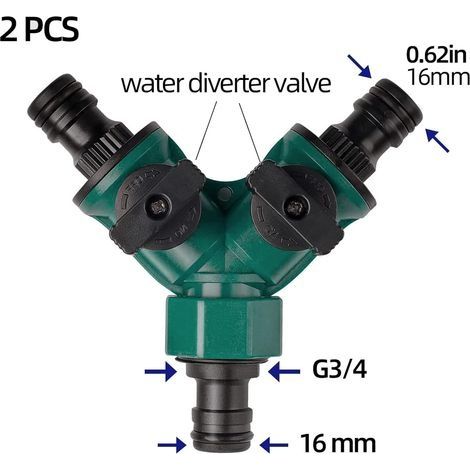 Set mit 2 Zweiwege-Schlauchverbindern mit Absperrventil – Schnellanschluss – Gartenschlauch – Gartenschlauchanschluss – Für 3/4"-Wasserhahn (1/4)