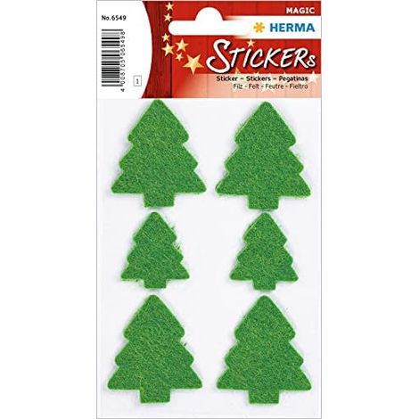 Adesivi natalizi HERMA 6549, Alberi di Natale (6 adesivi, feltro, opachi) Adesivi decorativi natalizi, Etichette adesive permanenti per Natale, Regali, Lavoretti, Calendario di (1/4)