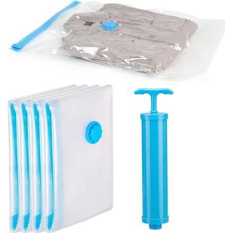 Sacs de Rangement Sous Vide, Sacs Compression,60 80cm Sacs de Compression Réutilisables, Sac de Voyage Sous Vide, Sacs Sous Vide pour Vêtements, Pompe Sous Vide, 4 Pièces (1/5)