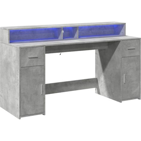 Escritorio mesa puesto de trabajo mueble de ordenador mueble de estudio con iluminación LED 160 x 55 x 91 cm madera de ingeniería gris 020023801 (1/5)