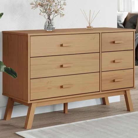 Commode en bois de pin massif, meuble de rangement robuste avec tiroirs, couleur marron (1/5)