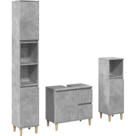 Maison Exclusive - 3-tlg. Badmöbel-Set Betongrau Holzwerkstoff