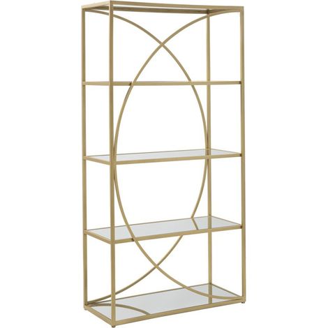 Libreria Glamy in ferro, MDF e specchio gold – 90 x 38 x H 180 cm