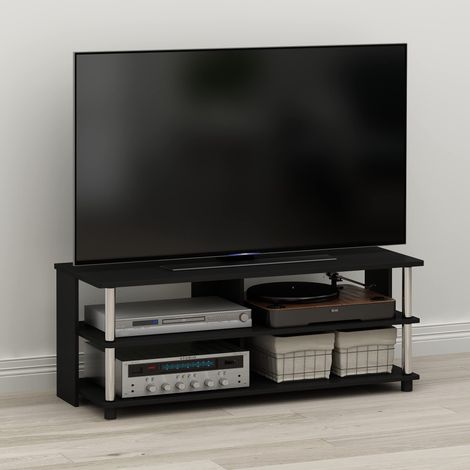 Support TV rectangulaire à 3 Niveaux avec étagère Ouverte, Console TV pour TV jusqu'à 122 cm, Cadre Ouvert pour Gestion des câbles, pour Salon, Chambre à Coucher, américain foncé (1/5)
